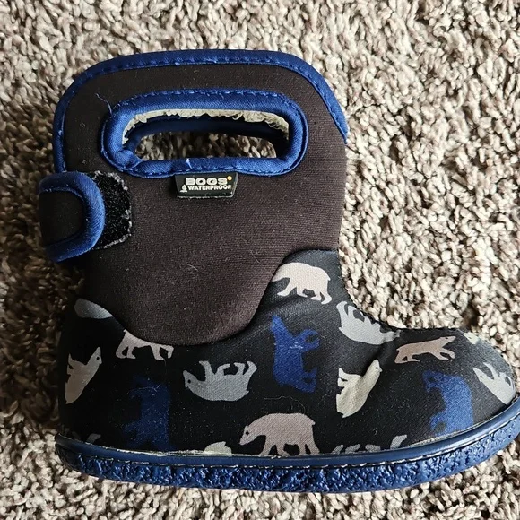 GUC Bogs Neoprene Waterproof Winter Snow Boots Baby Polar Bear Print Blue Size 7 - Picture 9 of 12